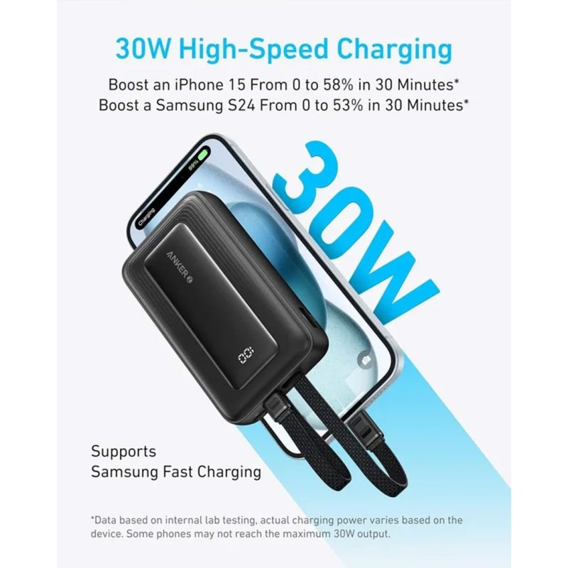 پاوربانک ۳۰ واتی انکر با ظرفیت ۲۰۰۰۰ میلی آمپر Anker Zolo Power Bank Built-in USB-C and Lightning Cable مدل A1681 - Image 7