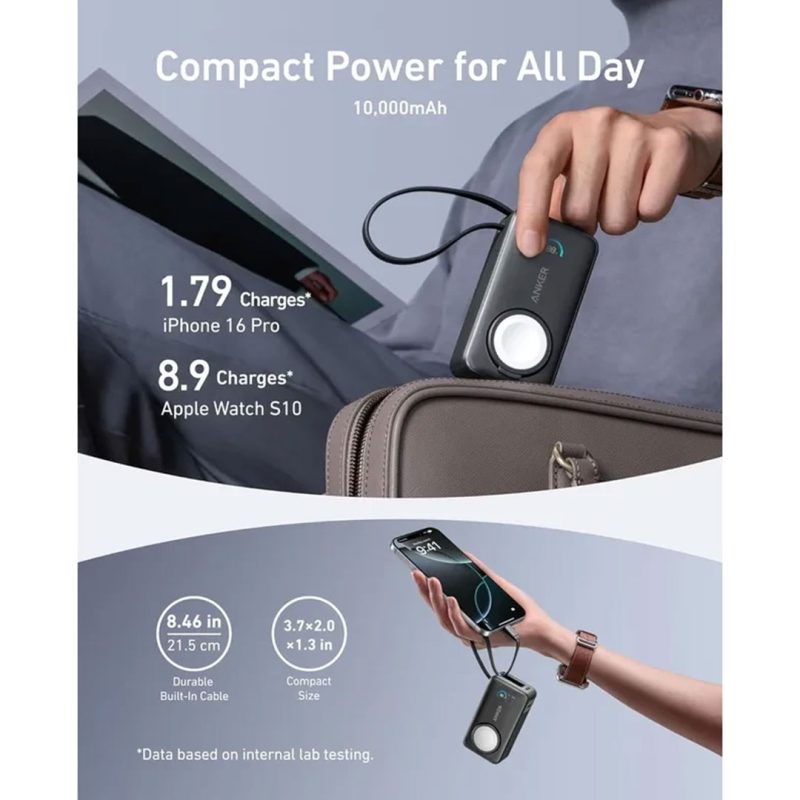 پاوربانک ۱۰۰۰۰میلی آمپر نسل پنجم انکر Anker MagGo Power Bank for Apple Watch 30W مدل A1657 - Image 4