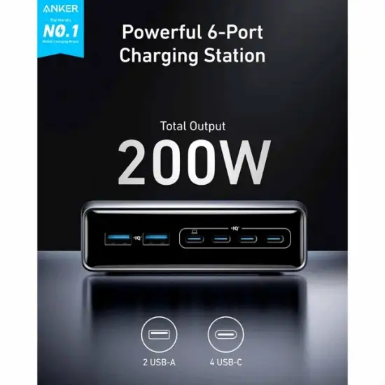 A2683.2 هاب شارژ ۶ پورت انکر Anker Prime Charger 200W 6-Port GaN Charging Station مدلA2683 - Image 5