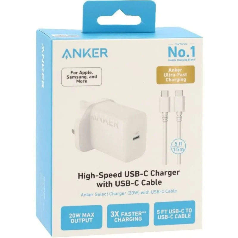 B2347.3 شارژر دیواری انکر Anker Select Charger 20W با کابل USB C مدل B2347 - Image 1