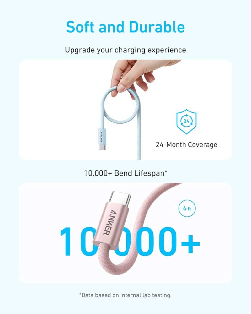 کابل شارژ انکر Anker Zolo USB-C to USB-C 180CM Cable Fast Charging 240W مدل A8060 - Image 6