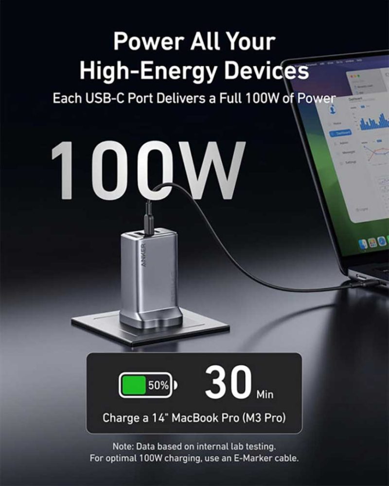 شارژر دیواری انکر Anker Prime Charger USB C 3-Port Super Compact Charger 100W مدل A2688 - Image 6