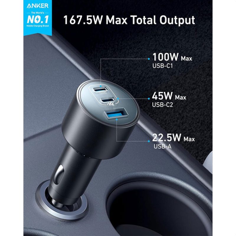 خرید و قیمت شارژر فندکی انکر Anker USB-C Car Charger 167.5W Compact 3-Port مدل A2737
